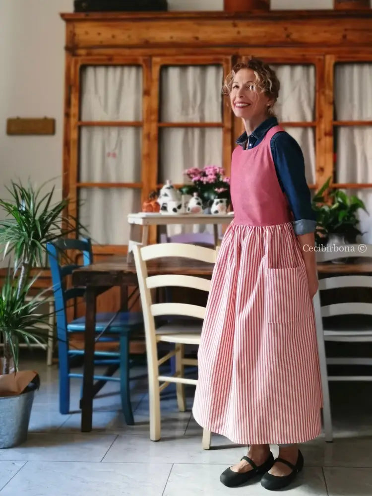 Grembiule in cotone rosso ciliegia (Ref. 394)) grembiule donna tessuti moderni