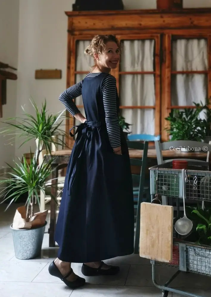 Grembiule in cotone spigato blu (Ref. 388) grembiule donna tessuti moderni