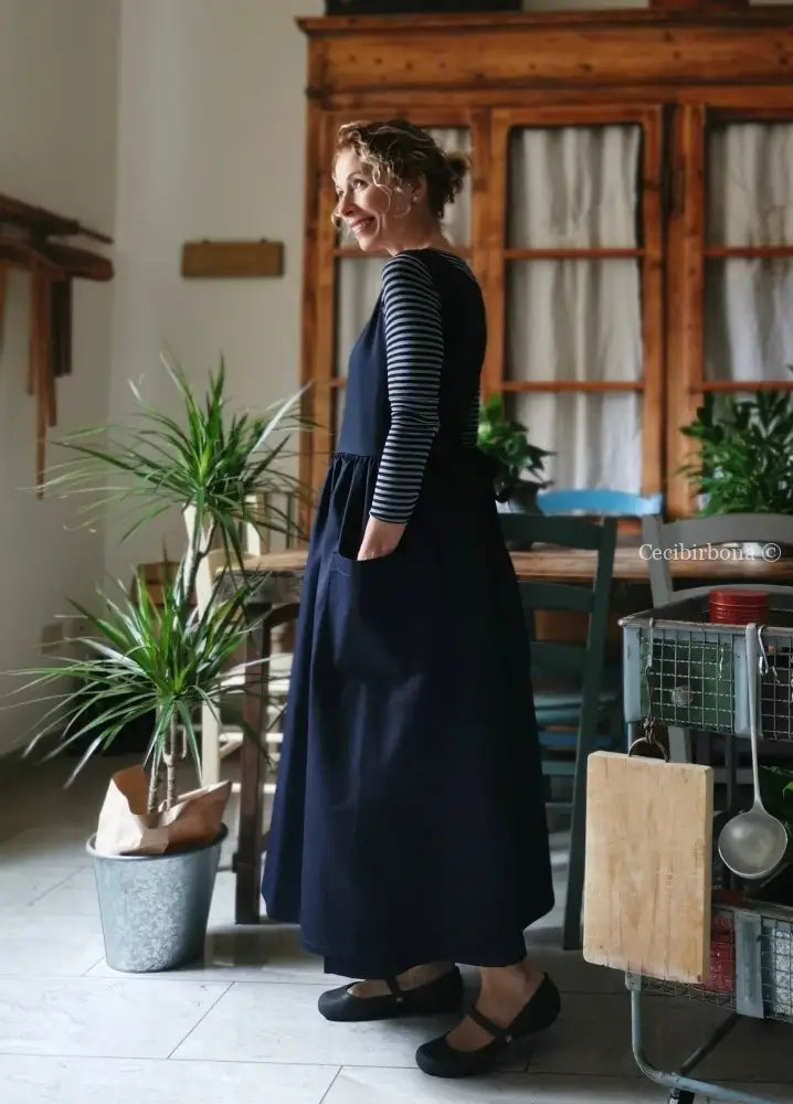 Grembiule in cotone spigato blu (Ref. 388) grembiule donna tessuti moderni