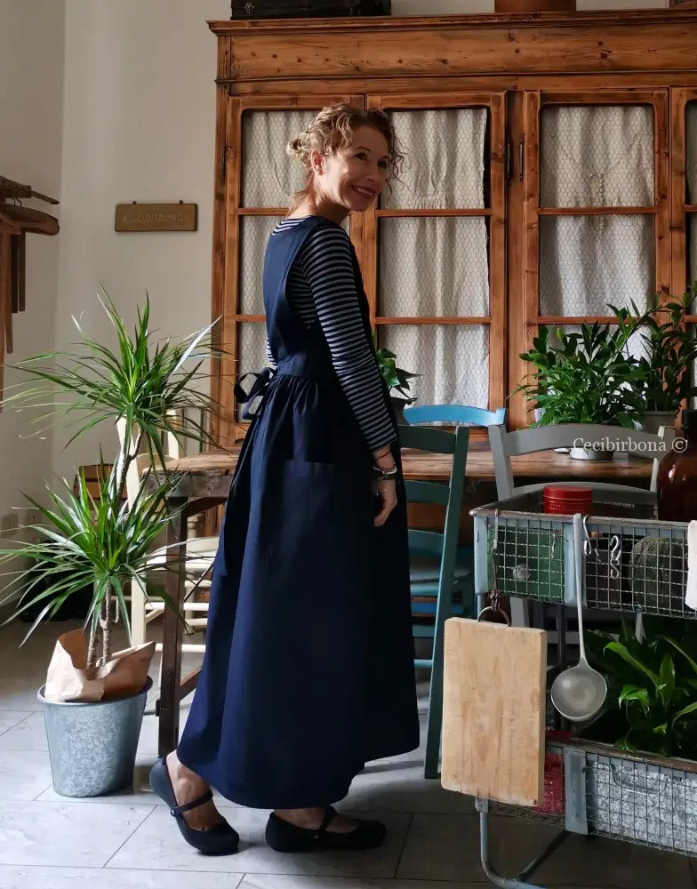 Grembiule in cotone spigato blu (Ref. 388) grembiule donna tessuti moderni