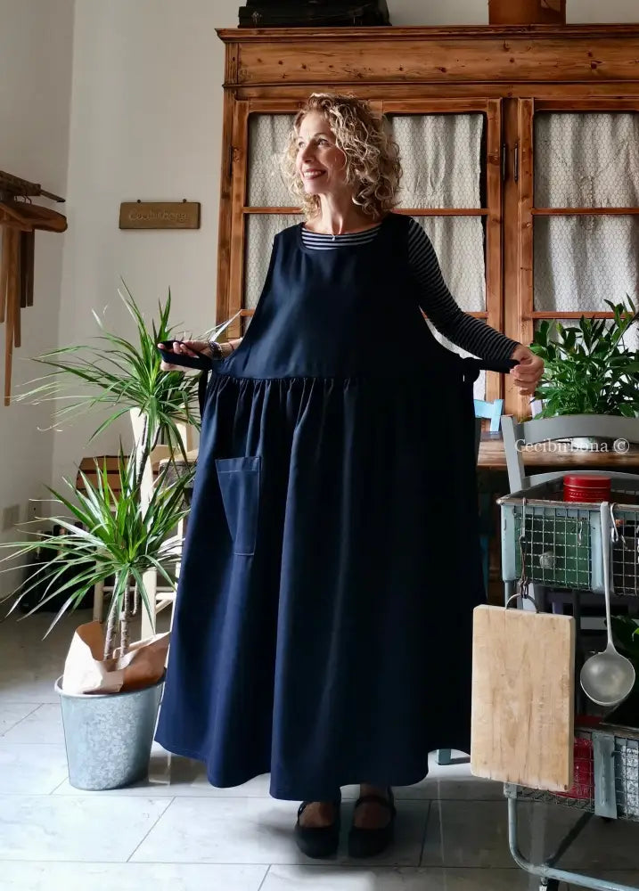 Grembiule in cotone spigato blu (Ref. 388) grembiule donna tessuti moderni