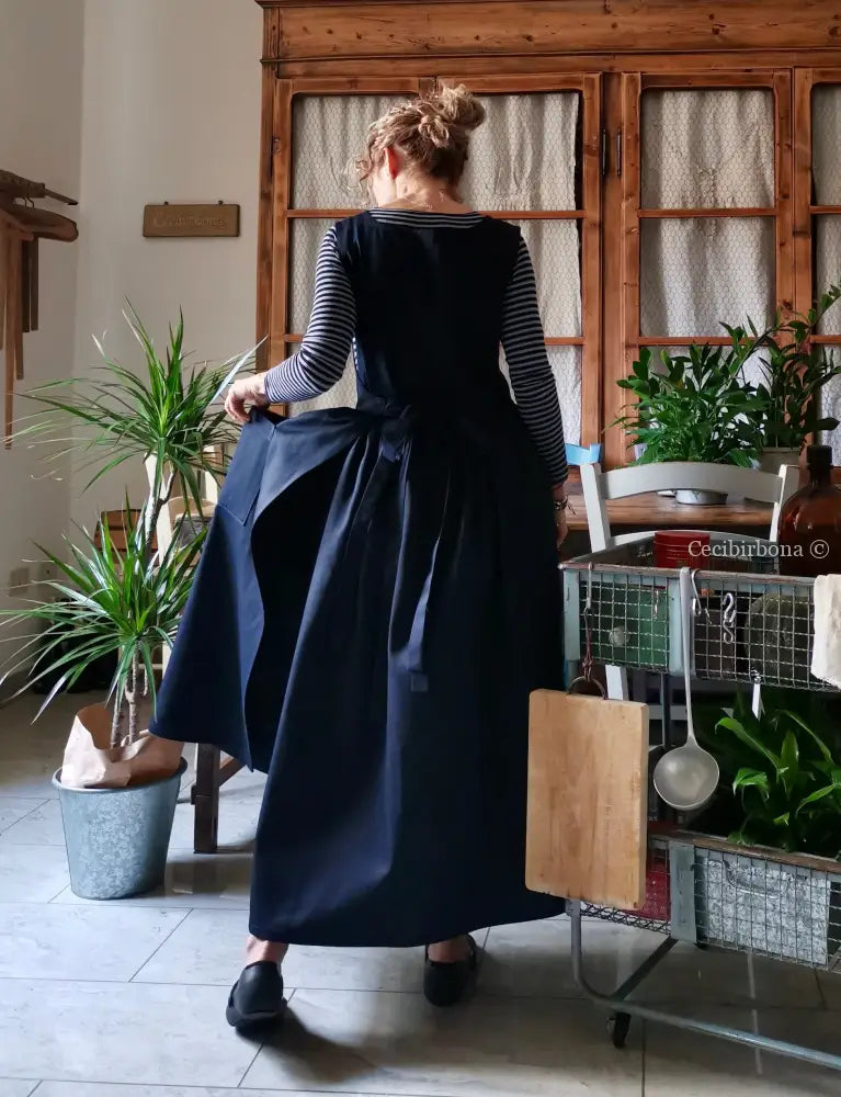 Grembiule in cotone spigato blu (Ref. 388) grembiule donna tessuti moderni