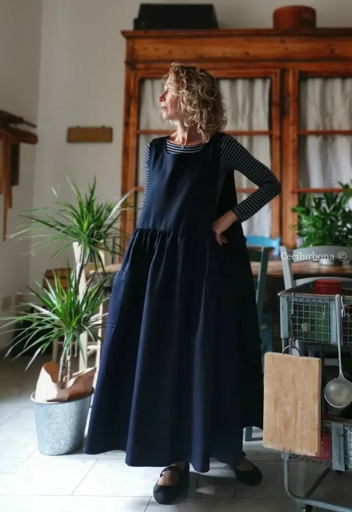 Grembiule in cotone spigato blu (Ref. 388) grembiule donna tessuti moderni