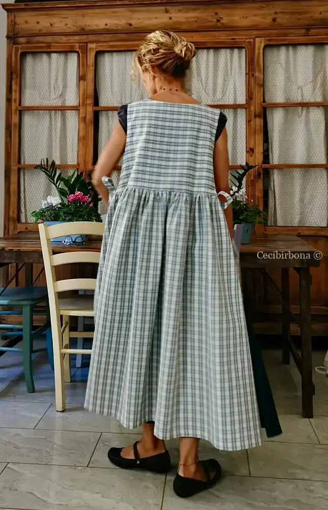 Grembiule in cotone tartan celeste e panna (Ref. 311) grembiule donna tessuti moderni