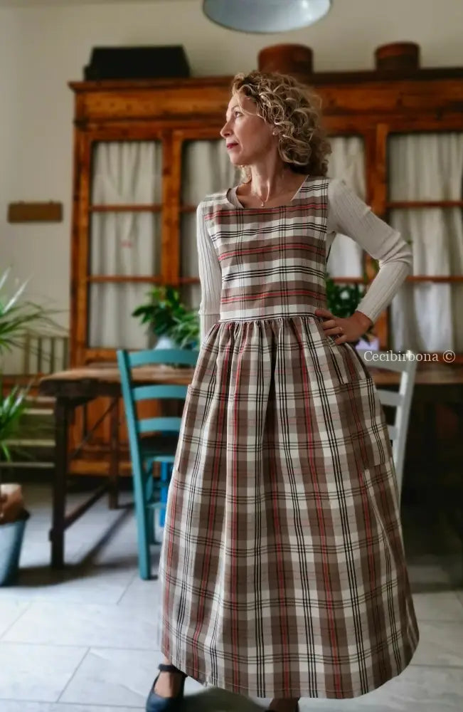 Grembiule in cotone tartan marrone (Ref. 378) grembiule donna tessuti moderni