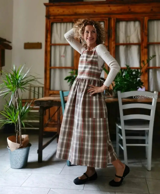 Grembiule in cotone tartan marrone (Ref. 378) grembiule donna tessuti moderni