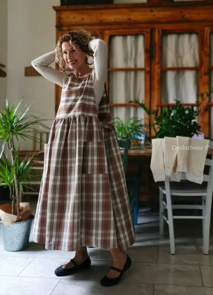 Grembiule in cotone tartan marrone (Ref. 378) grembiule donna tessuti moderni