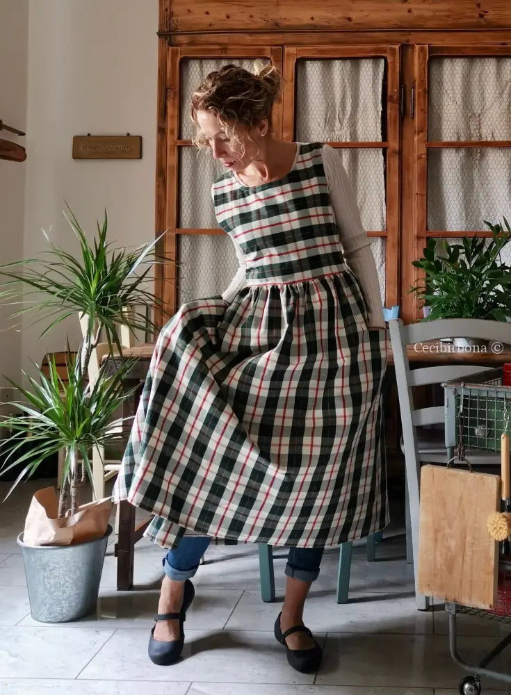 Grembiule in cotone tartan verde (Ref. 379) grembiule donna tessuti moderni