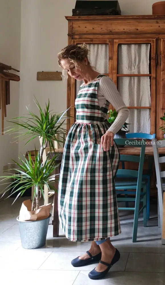 Grembiule in cotone tartan verde (Ref. 379) grembiule donna tessuti moderni