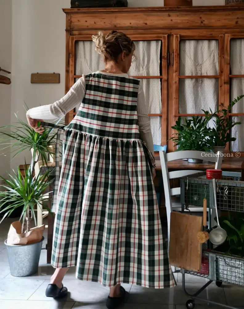 Grembiule in cotone tartan verde (Ref. 379) grembiule donna tessuti moderni