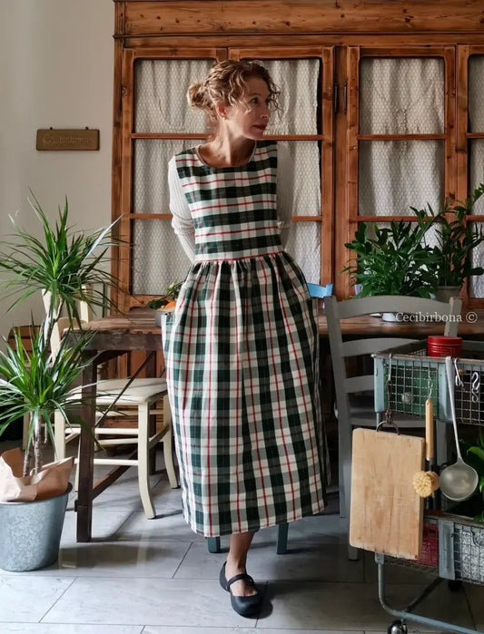Grembiule in cotone tartan verde (Ref. 379) grembiule donna tessuti moderni