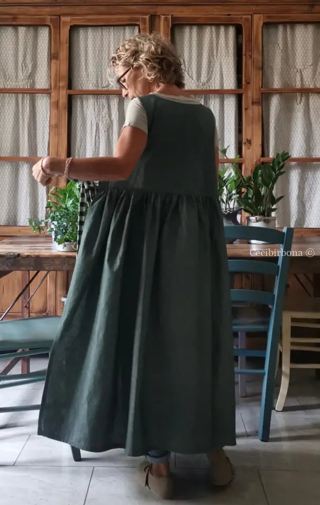 Grembiule in cotone verde scuro e a quadri (Ref. 327) grembiule donna tessuti moderni