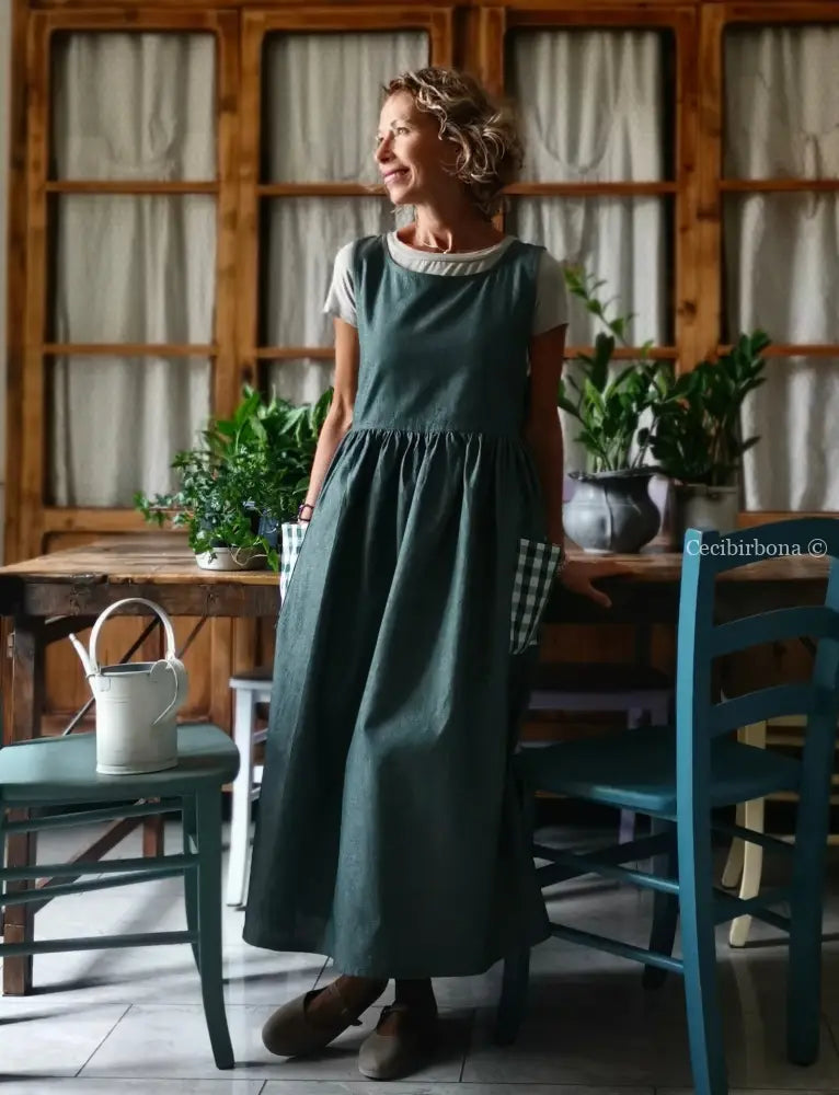 Grembiule in cotone verde scuro e a quadri (Ref. 327) grembiule donna tessuti moderni