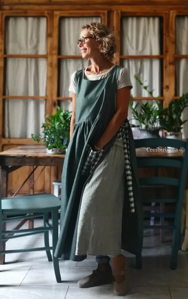 Grembiule in cotone verde scuro e a quadri (Ref. 327) grembiule donna tessuti moderni