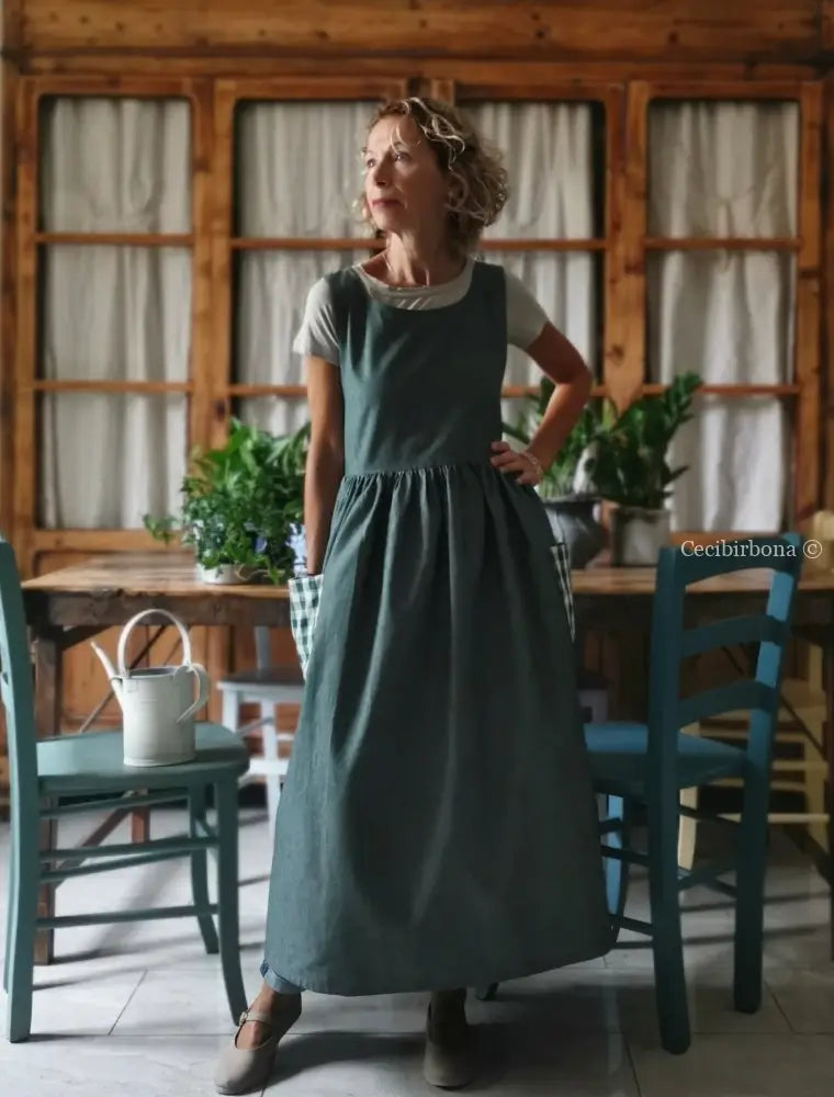 Grembiule in cotone verde scuro e a quadri (Ref. 327) grembiule donna tessuti moderni