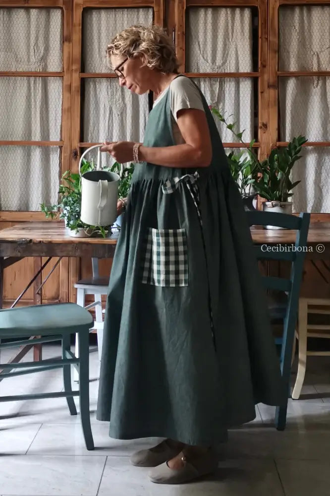 Grembiule in cotone verde scuro e a quadri (Ref. 327) grembiule donna tessuti moderni