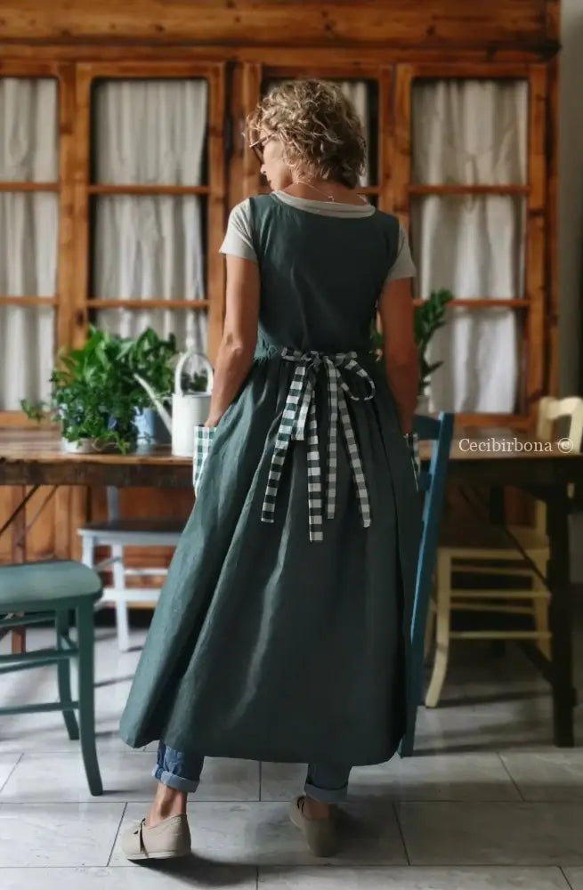 Grembiule in cotone verde scuro e a quadri (Ref. 327) grembiule donna tessuti moderni