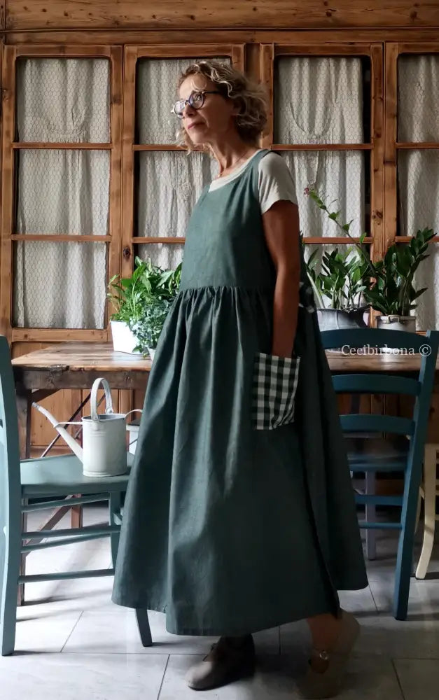 Grembiule in cotone verde scuro e a quadri (Ref. 327) grembiule donna tessuti moderni