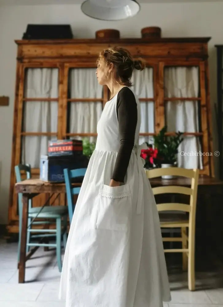 Grembiule in cotone vintage con bordo all’uncinetto (Ref. 24) grembiule donna tessuti antichi