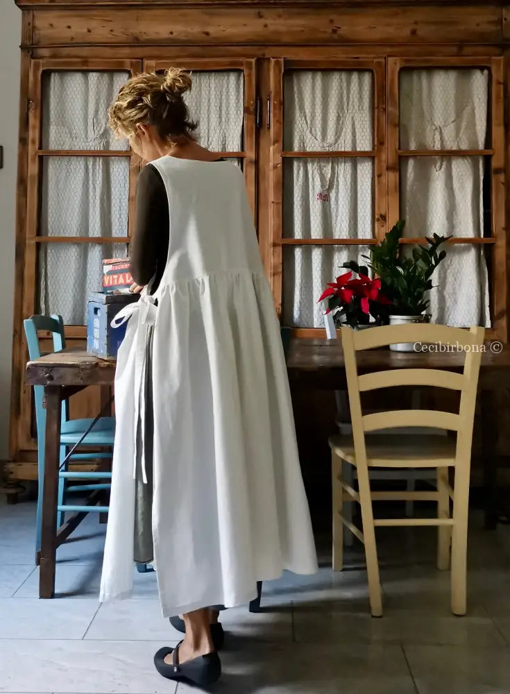 Grembiule in cotone vintage con bordo all’uncinetto (Ref. 24) grembiule donna tessuti antichi