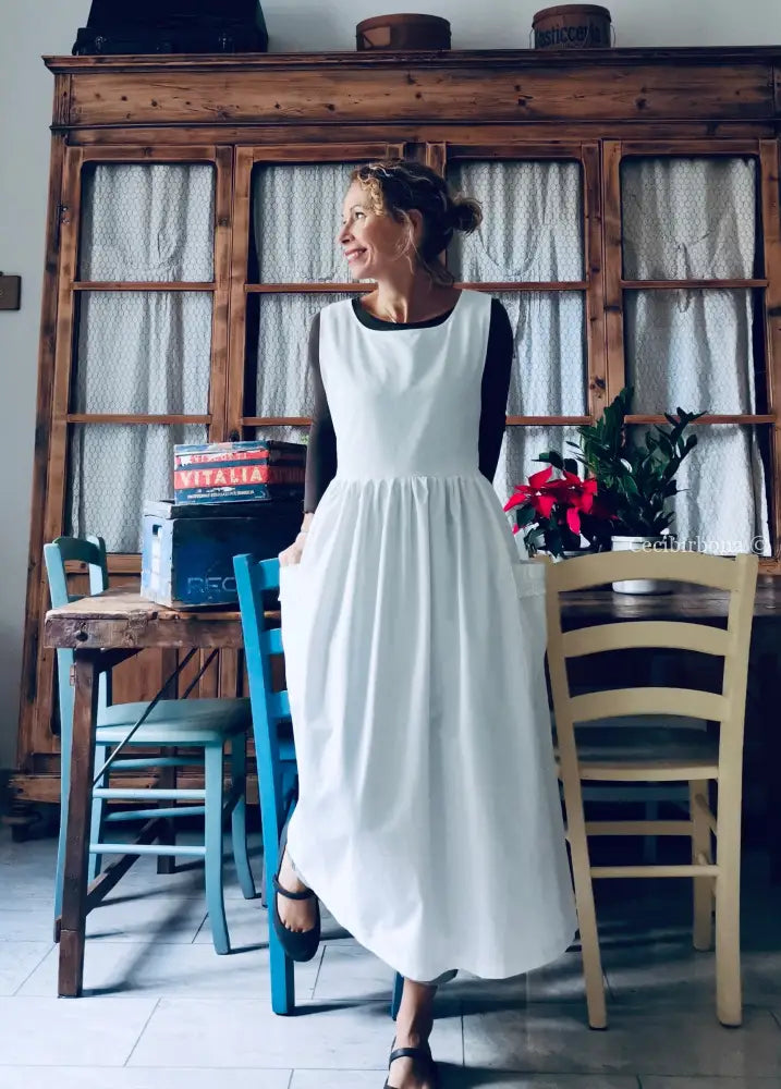 Grembiule in cotone vintage con bordo all’uncinetto (Ref. 24) grembiule donna tessuti antichi