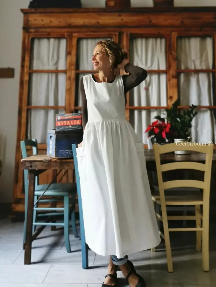 Grembiule in cotone vintage con bordo all’uncinetto (Ref. 24) grembiule donna tessuti antichi