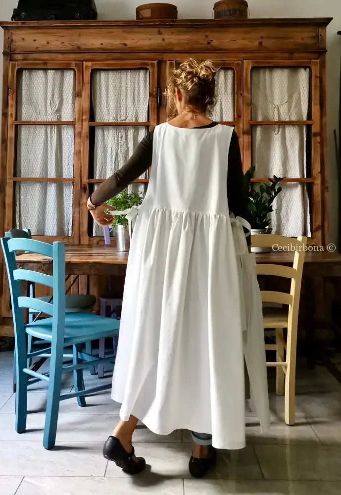 Grembiule in cotone vintage con bordo all’uncinetto (Ref. 24) grembiule donna tessuti antichi