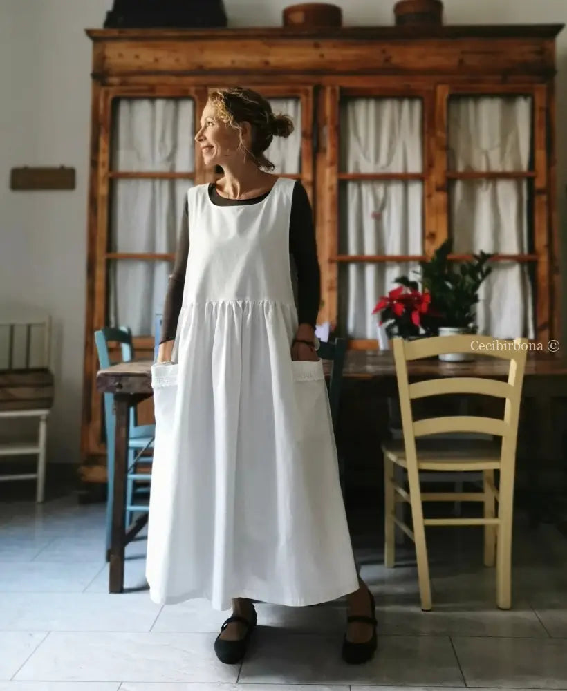 Grembiule in cotone vintage con bordo all’uncinetto (Ref. 24) grembiule donna tessuti antichi