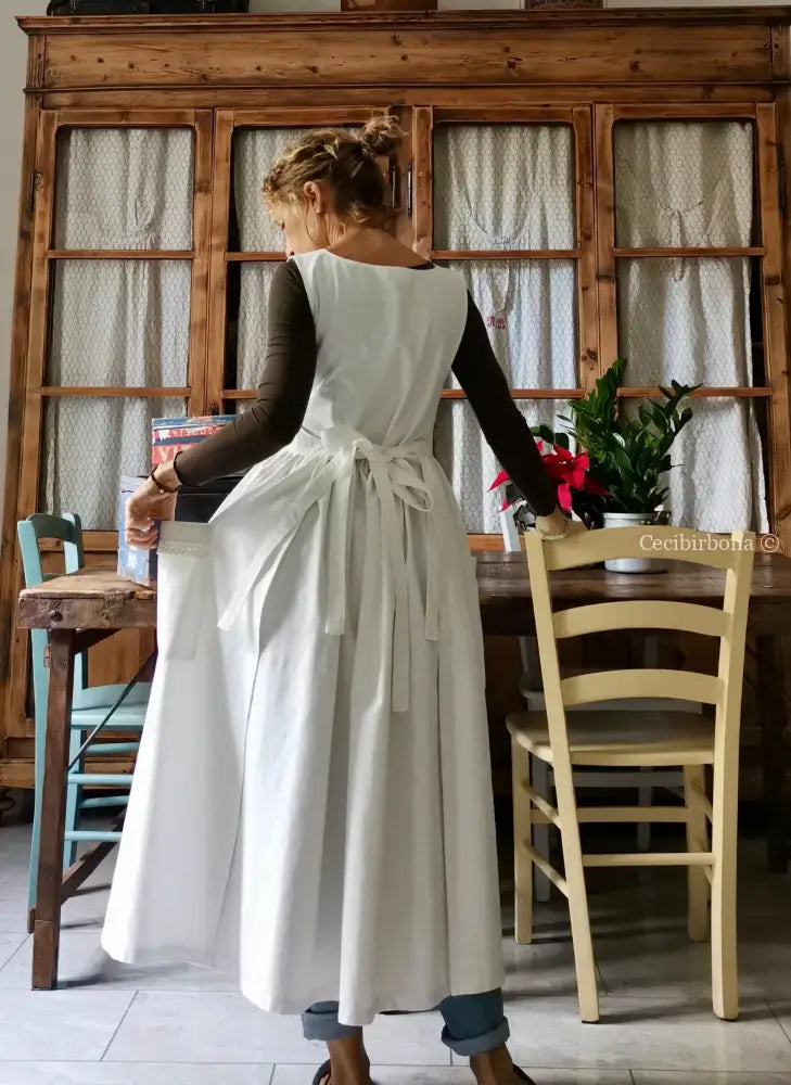 Grembiule in cotone vintage con bordo all’uncinetto (Ref. 24) grembiule donna tessuti antichi