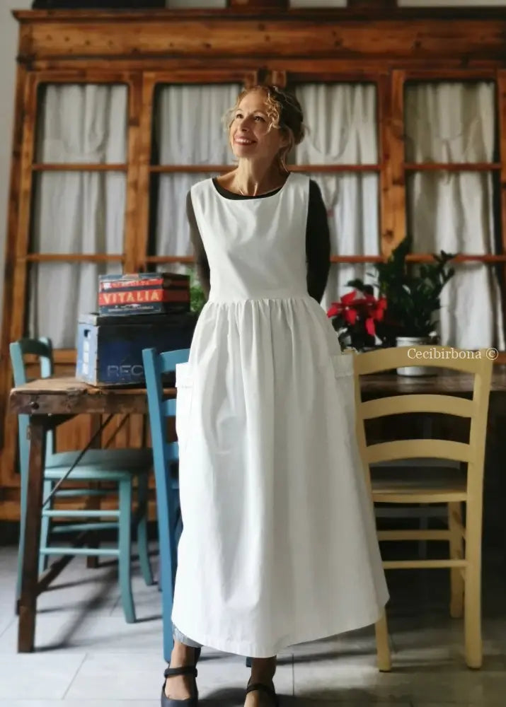 Grembiule in cotone vintage con bordo all’uncinetto (Ref. 24) grembiule donna tessuti antichi