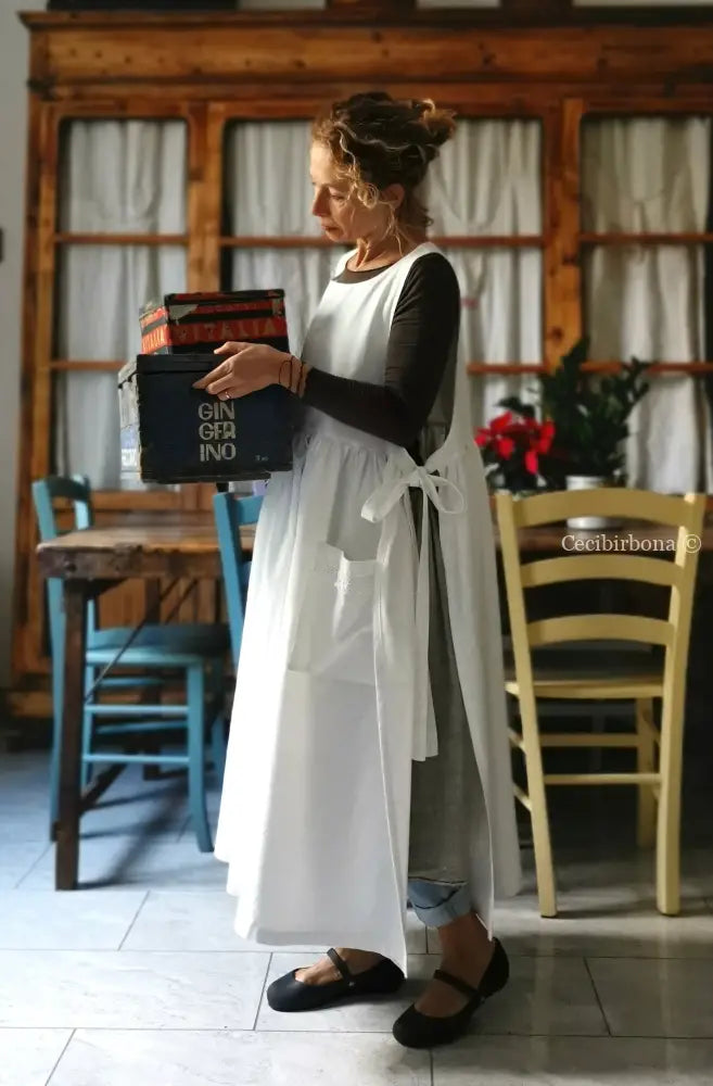 Grembiule in cotone vintage con bordo all’uncinetto (Ref. 24) grembiule donna tessuti antichi