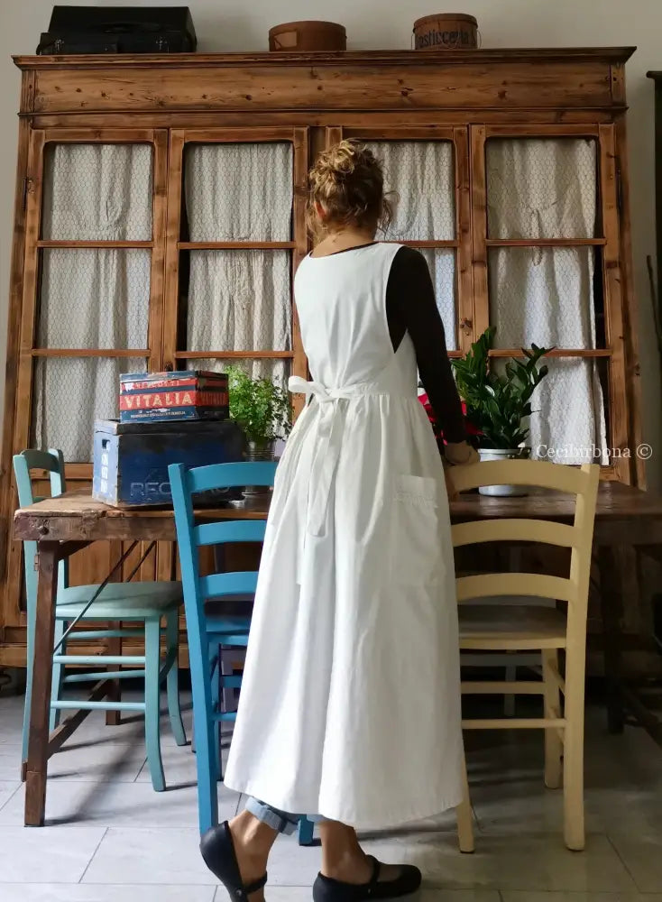 Grembiule in cotone vintage con bordo all’uncinetto (Ref. 24) grembiule donna tessuti antichi