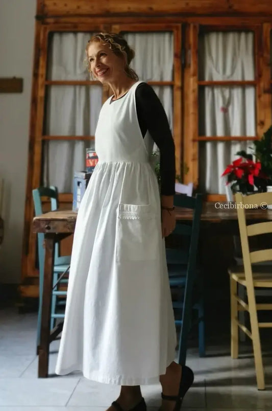 Grembiule in cotone vintage con bordo all’uncinetto (Ref. 24) grembiule donna tessuti antichi