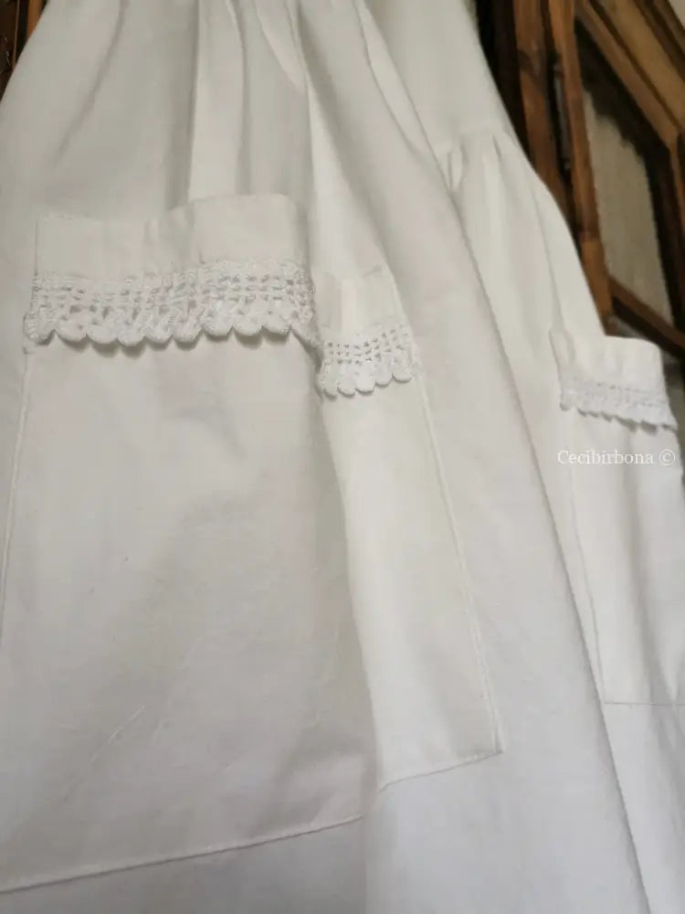 Grembiule in cotone vintage con bordo all’uncinetto (Ref. 24) grembiule donna tessuti antichi