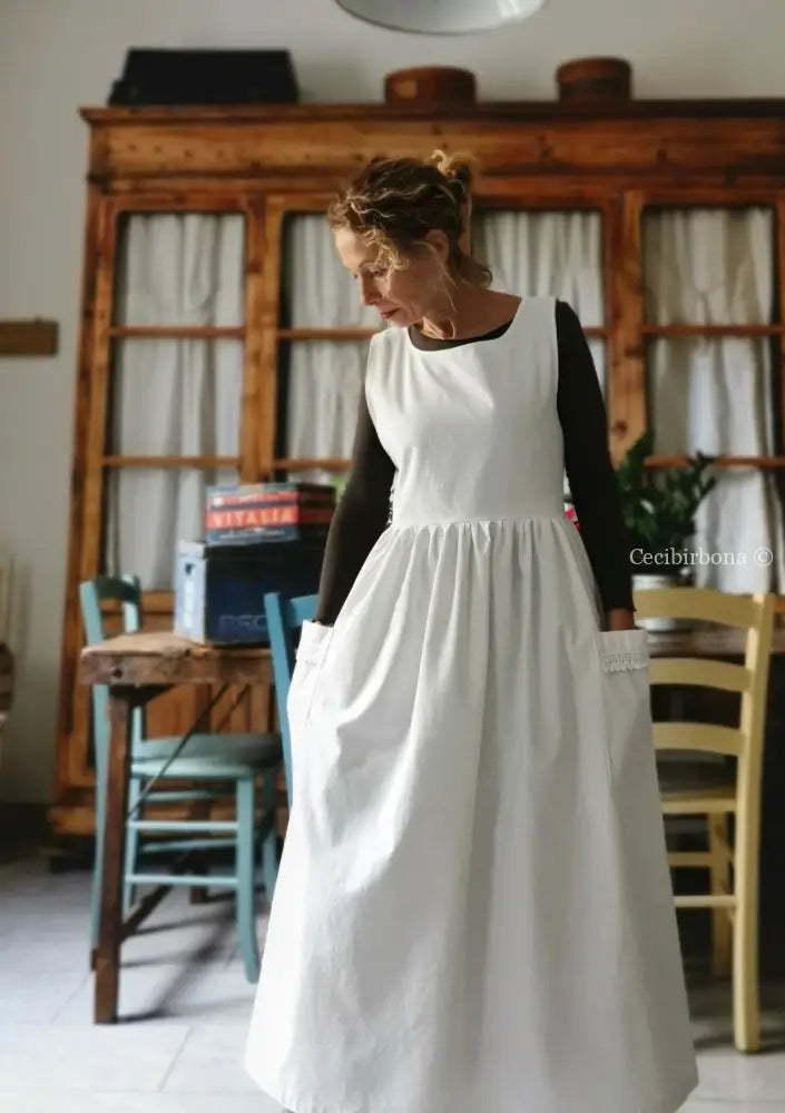 Grembiule in cotone vintage con bordo all’uncinetto (Ref. 24) grembiule donna tessuti antichi