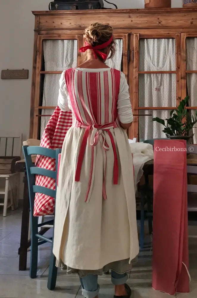 Grembiule in cotone vintage con dettagli in tessuto da materassi grembiule donna antico