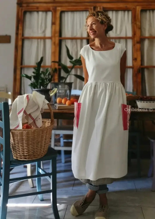 Grembiule in cotone vintage con dettagli in tessuto da materassi grembiule donna antico