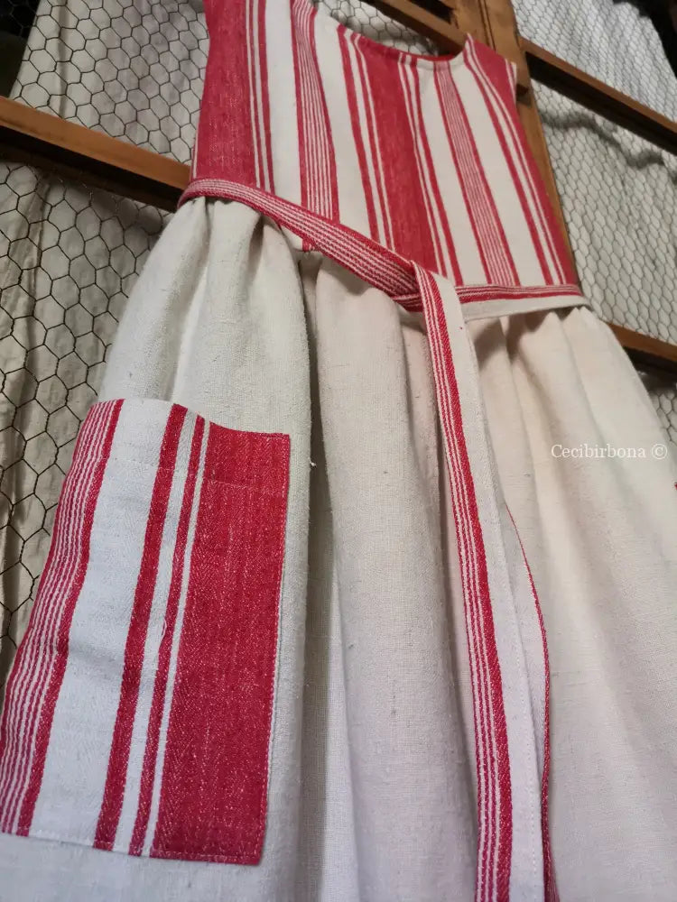 Grembiule in cotone vintage con dettagli in tessuto da materassi grembiule donna antico