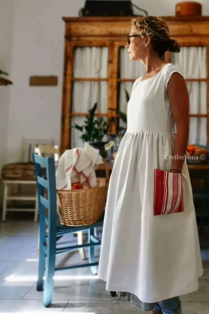 Grembiule in cotone vintage con dettagli in tessuto da materassi grembiule donna antico