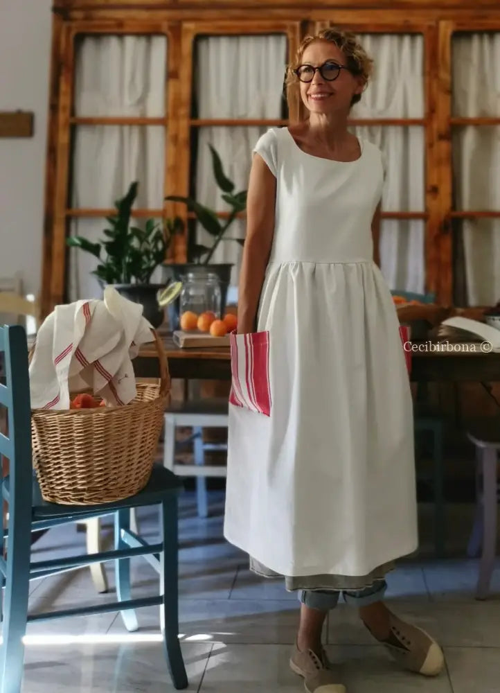 Grembiule in cotone vintage con dettagli in tessuto da materassi grembiule donna antico