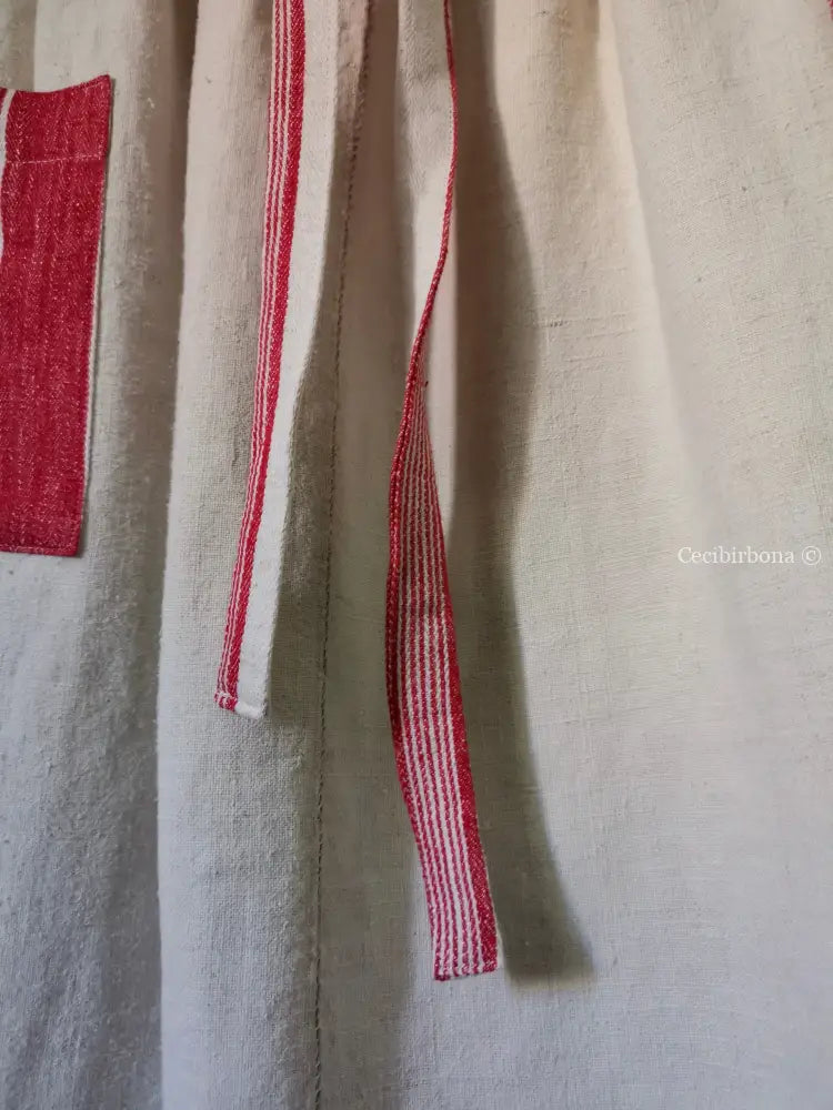 Grembiule in cotone vintage con dettagli in tessuto da materassi grembiule donna antico