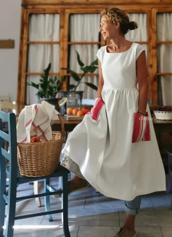 Grembiule in cotone vintage con dettagli in tessuto da materassi grembiule donna antico