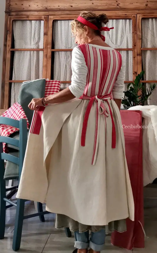 Grembiule in cotone vintage con dettagli in tessuto da materassi grembiule donna antico