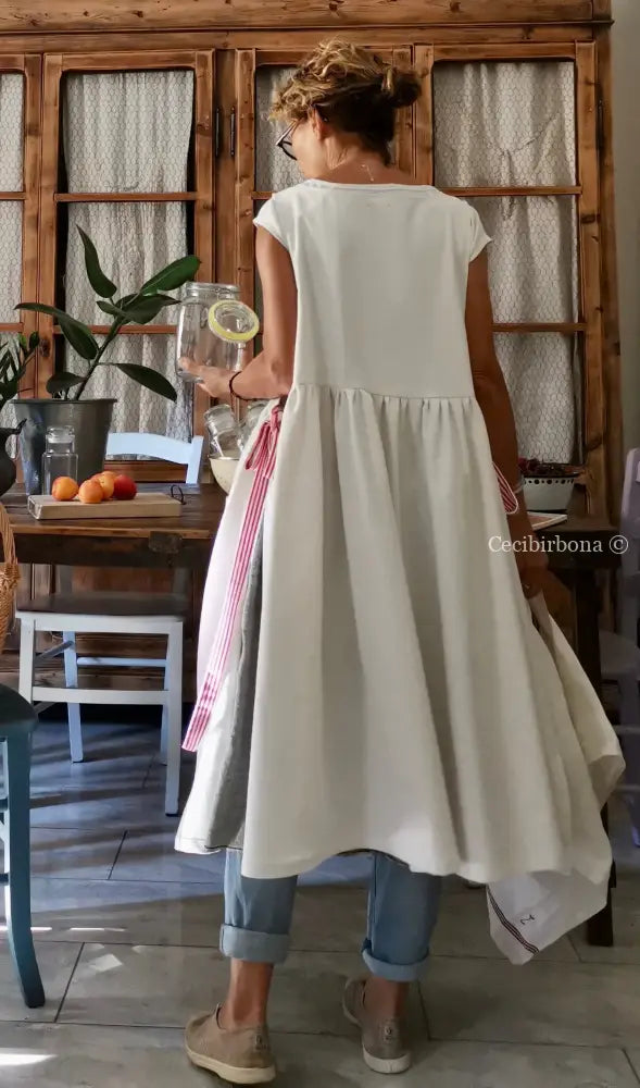 Grembiule in cotone vintage con dettagli in tessuto da materassi grembiule donna antico