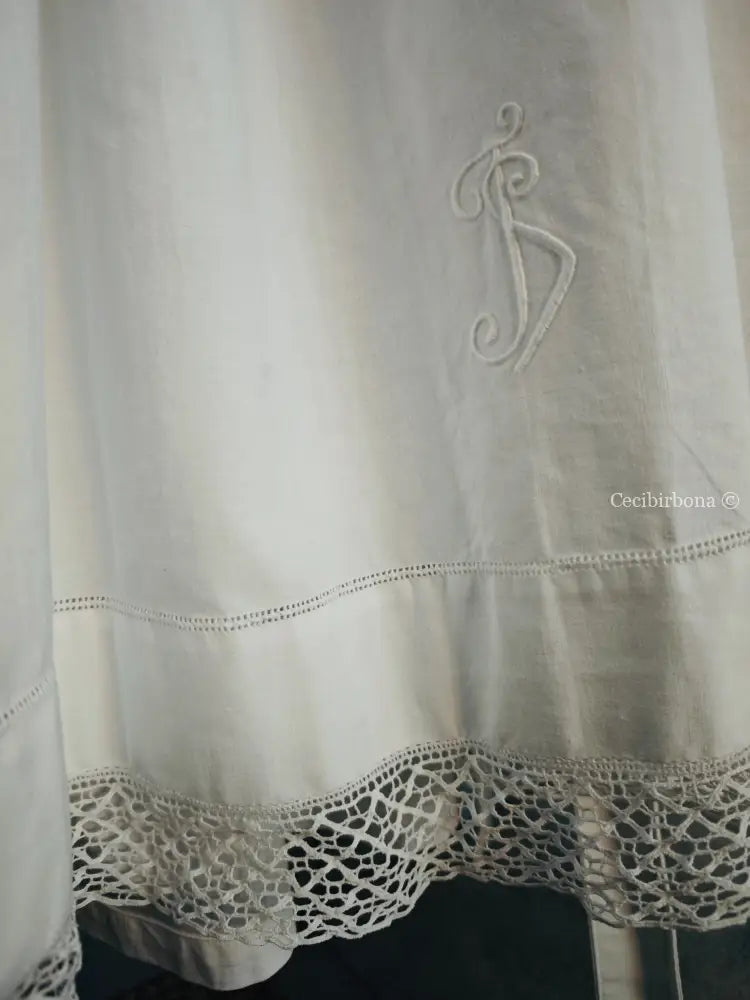 Grembiule in cotone vintage con pizzo e monogramma TS (Ref. 499) grembiule donna tessuti antichi