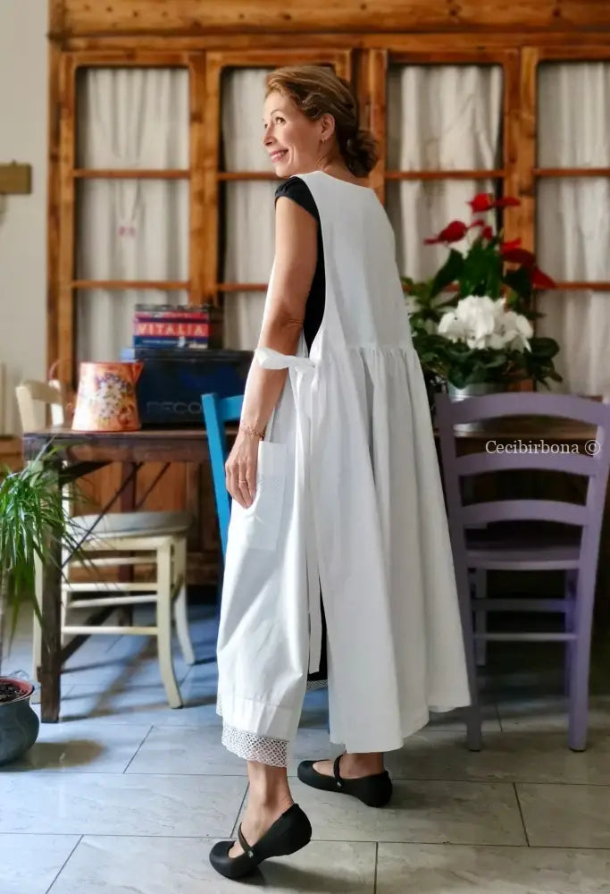 Grembiule in cotone vintage con pizzo e monogramma TS (Ref. 499) grembiule donna tessuti antichi