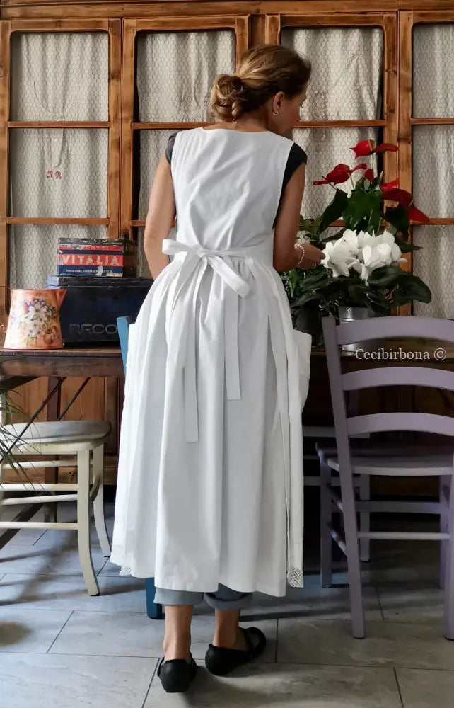 Grembiule in cotone vintage con pizzo e monogramma TS (Ref. 499) grembiule donna tessuti antichi