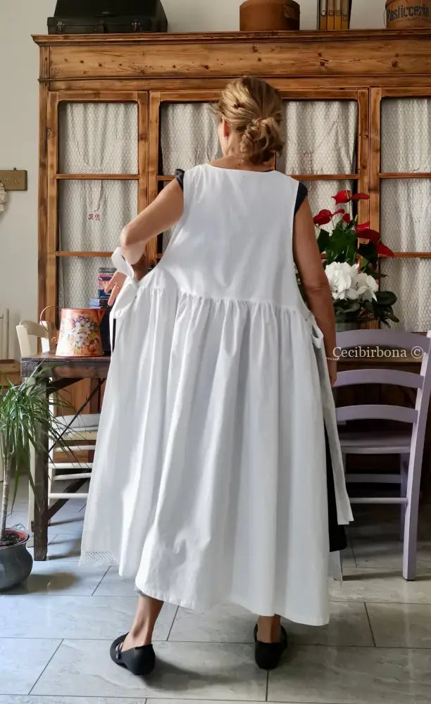 Grembiule in cotone vintage con pizzo e monogramma TS (Ref. 499) grembiule donna tessuti antichi