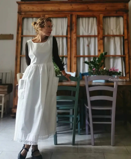 Grembiule in cotone vintage con pizzo (Ref. 56) grembiule donna tessuti antichi