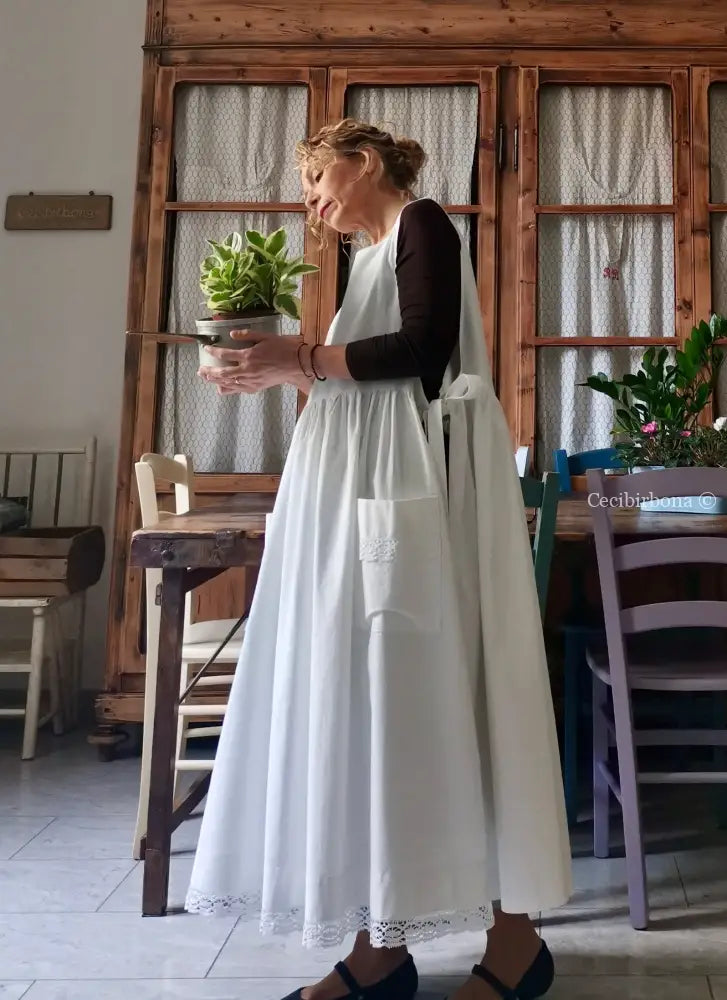 Grembiule in cotone vintage con pizzo (Ref. 56) grembiule donna tessuti antichi